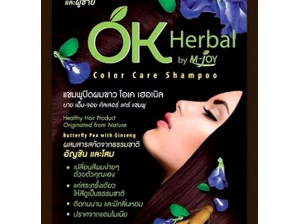 Безсульфатный оттеночный шампунь темно коричневый цвет OK Herbal 30 мл
