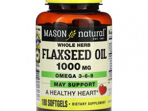 Mason Natural, Льняное масло из цельных трав, 1000 мг, 100 мягких таблеток