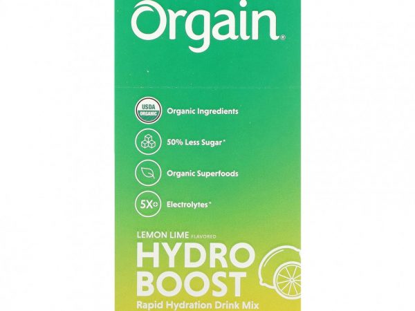 Orgain, Смесь для быстрого увлажнения Hydro Boost, лимон и лайм, 8 пакетиков по 14 г (0,49 унции)
