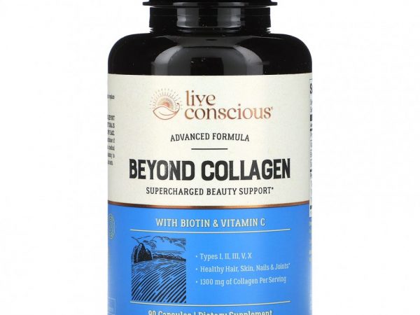 Live Conscious, Beyond Collagen с биотином и витамином C, 1300 мг, 90 капсул