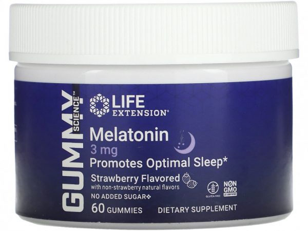 Life Extension, Gummy Science, мелатонин, клубника, 3 мг, 60 жевательных таблеток