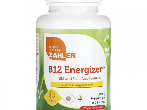 Zahler, B12 Energizer, витамин B12 и фолиевая кислота, натуральная вишня, 180 пастилок