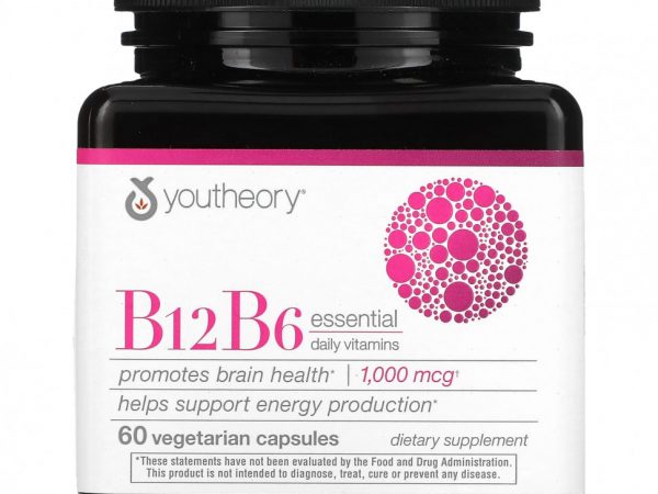 Youtheory, B12, B6, незаменимые ежедневные витамины, 1000 мкг, 60 вегетарианских капсул