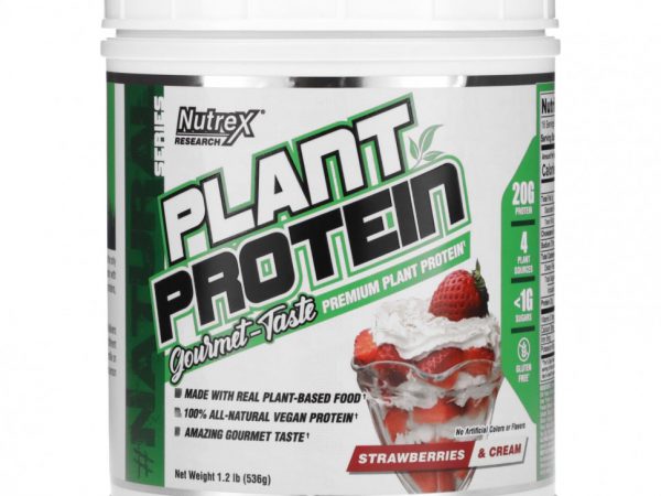 Nutrex Research, Natural Series, растительный белок, клубника и сливки, 536 г (1,2 фунта)