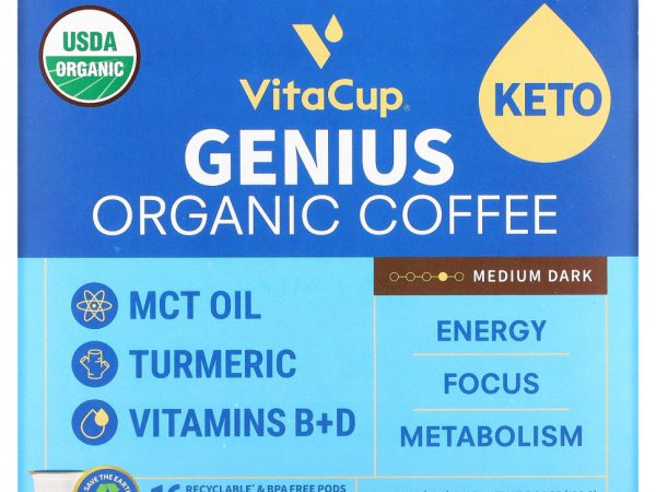 VitaCup, Organic, кофе Genius, средней темноты, 16 чашек по 10 г (0,35 унции)