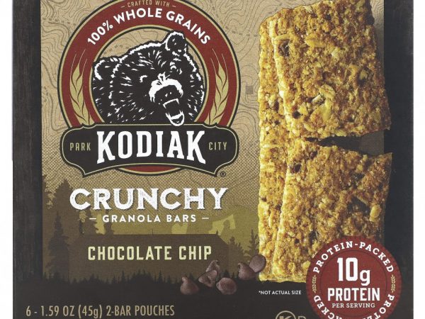 Kodiak Cakes, Хрустящие батончики из мюсли, шоколадная крошка, 6 пакетиков по 2 плитки, 45 г (1,59 унции)