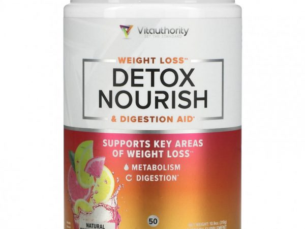 Vitauthority, Detox Nourish, средство для снижения веса и поддержки пищеварения, натуральный розовый лимонад, 310 г (10,9 унции)