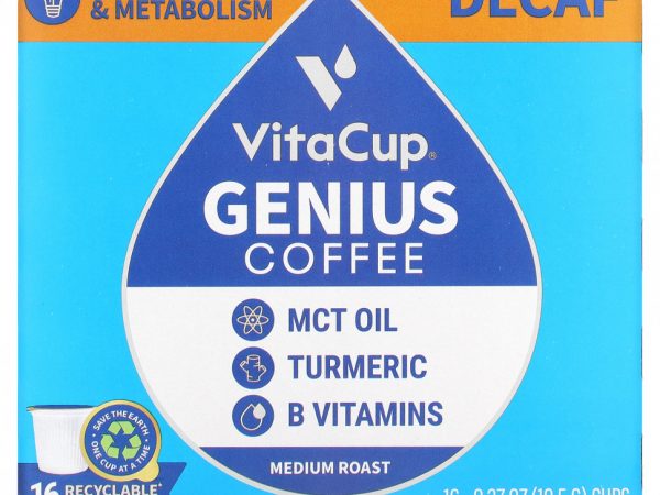VitaCup, Genius Coffee, средней обжарки, без кофеина, 16 чашек по 10,5 г (0,37 унции)