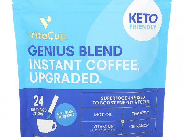 VitaCup, Genius Blend, растворимый кофе, средней обжарки, 24 палочки для еды, по 3,8 г (0,13 унции) каждая