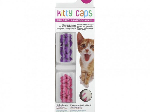 Kitty Caps, Набор колпачков для ногтей, маленький, ярко-фиолетовый, ярко-розовый, 44 шт.