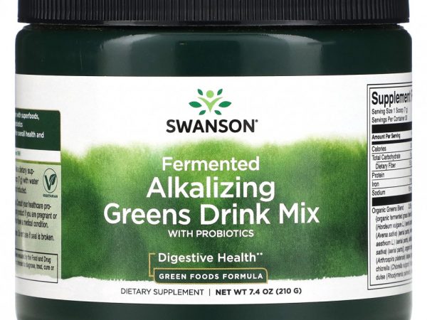 Swanson, Смесь для приготовления напитков из ферментированной подщелачивающей зелени с пробиотиками, 210 г (7,4 унции)