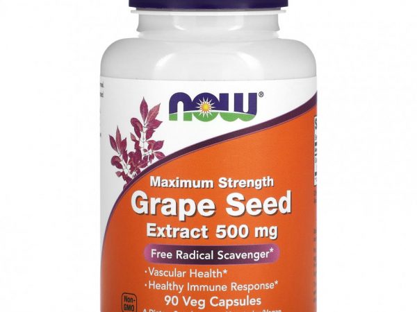 NOW Foods, Экстракт виноградных косточек максимальной эффективности, 500 мг, 90 растительных капсул