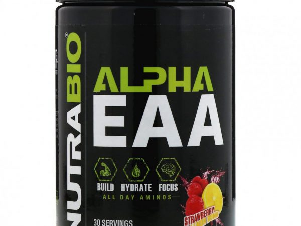 NutraBio Labs, Alpha EAA, незаменимые альфа-аминокислоты, клубника и лимон, 458 г (1 фунт)