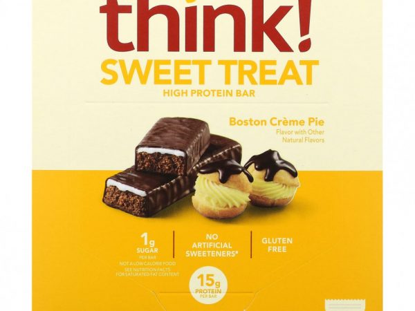 Think !, Батончик с высоким содержанием белка Sweet Treat, бостонский кремовый пирог, 10 батончиков, 57 г (2,1 унции)