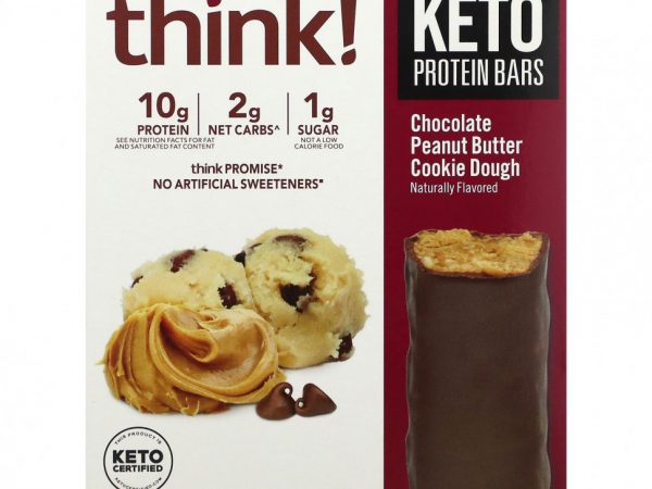 Think !, Keto Protein Bars, шоколадное печенье с арахисовым маслом, 5 батончиков, 34 г (1,2 унции)
