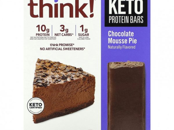 Think !, Keto Protein Bars, шоколадный муссовый пирог, 5 батончиков по 34 г (1,2 унции)