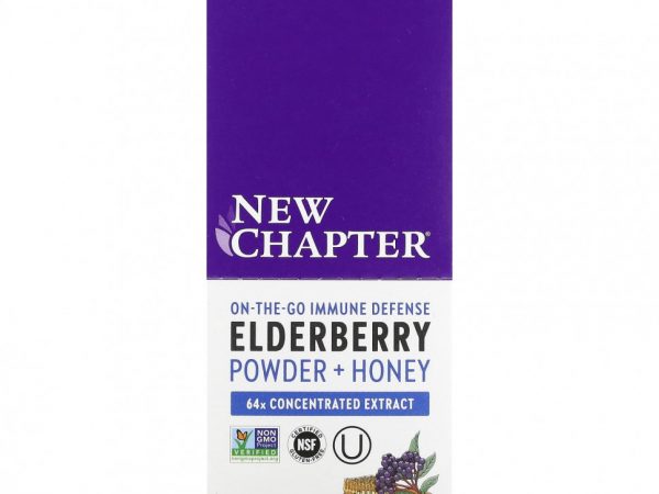 New Chapter, On-The-Go Immune Defense, порошок из бузины + мед, 15 пакетиков по 2,25 г (0,08 унции)