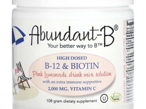 Sufficient C, Abundant-B, высокодозированная смесь для приготовления напитка с витамином B-12 и биотином, розовый лимонад, 108 г