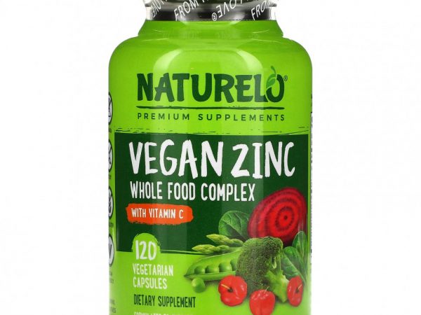 NATURELO, Веганский цинк с витамином C, 120 вегетарианских капсул