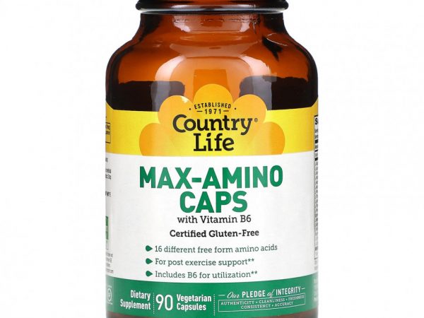 Country Life, Max-Amino Caps с витамином B6, 180 вегетарианских капсул