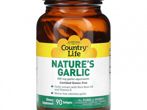 Country Life, Nature's Garlic, 500 мг, 90 мягких таблеток