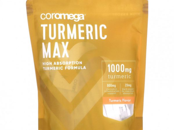 Coromega, Turmeric Max, куркума, 1000 мг, 30 отдельных пресс-пакетиков по 10 г