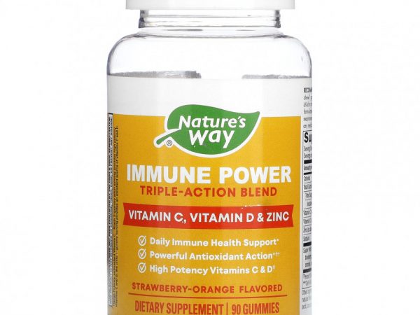 Nature's Way, Immune Power, смесь тройного действия, клубника и апельсин, 90 жевательных таблеток