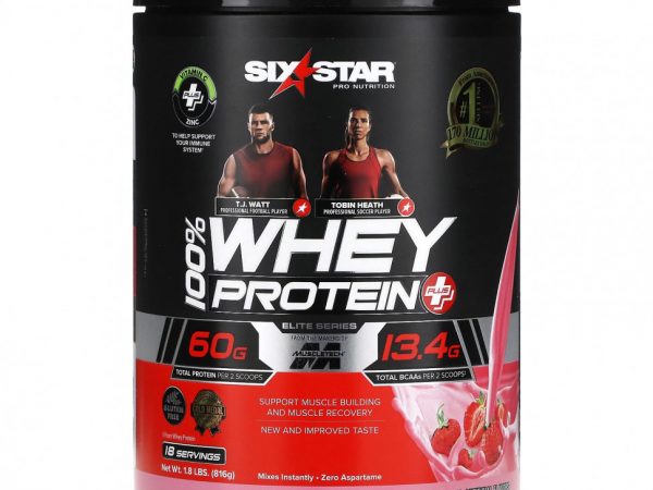 SIXSTAR, Elite Series, 100% Whey Protein Plus, Strawberry Smoothie, 1.8 lbs (816 g)