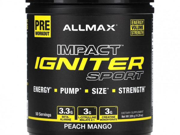 ALLMAX, IMPACT Igniter Sport, перед тренировкой, персик и манго, 320 г (11,29 унции)
