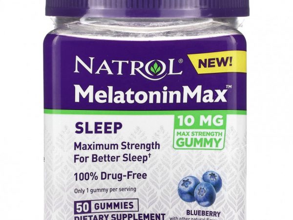 Natrol, Melatonin Max, для сна, голубика, 10 мг, 50 жевательных таблеток