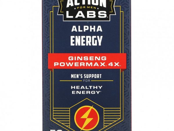 Action Labs, Alpha Energy, Ginseng Powermax 4x, поддержка для мужчин, 50 растительных капсул