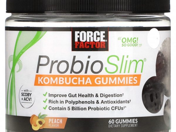 Force Factor, ProbioSlim, жевательные конфеты с комбучей, вкус персика, 60 жевательных конфет