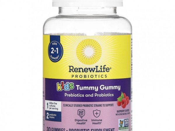 Renew Life, Kids Tummy Gummy, Prebiotics and Probiotics, Raspberry, 30 Gummies