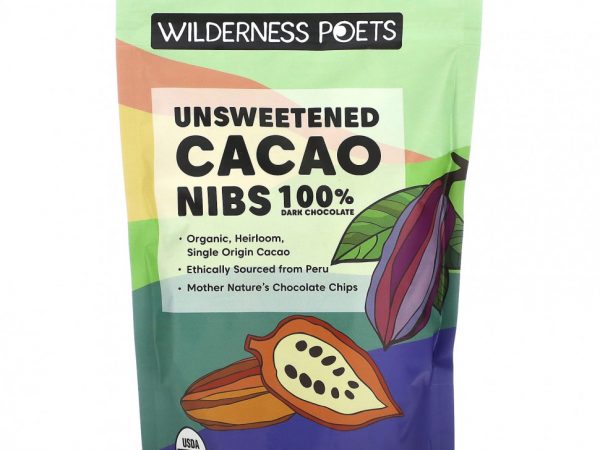 Wilderness Poets, Unsweetened Cacao Nibs, Dark Chocolate, 8 oz (226 g)