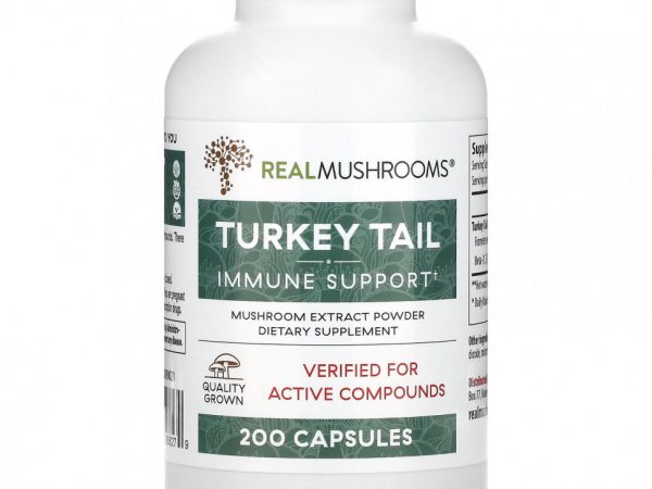 Real Mushrooms, Индейка, порошок из экстракта грибов, 200 капсул