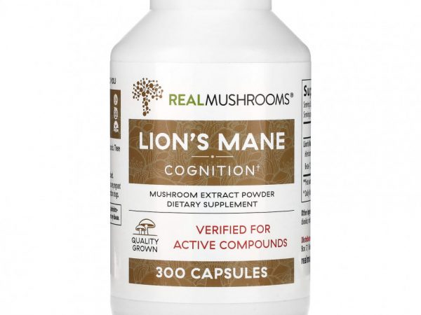 Real Mushrooms, Lion's Mane, порошок с экстрактом грибов, 300 капсул
