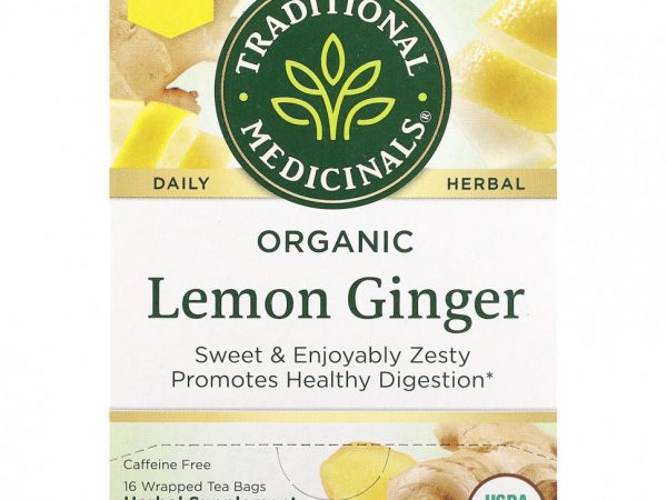 Traditional Medicinals, Herbal Teas, органический лимонный имбирь, без кофеина, 16 чайных пакетиков, 32 г (1,13 унции)