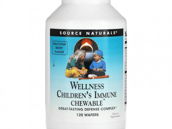 Source Naturals, Wellness Children's Immune, жевательные таблетки, со вкусом ягод, 120 вафель