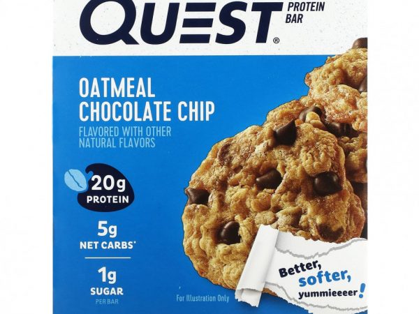 Quest Nutrition, Протеиновый батончик, овсянка и шоколадная крошка, 4 батончика по 60 г (2,12 унции)