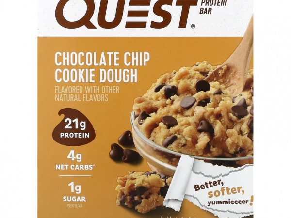 Quest Nutrition, Протеиновый батончик, тесто с шоколадной крошкой, 4 батончика, 60 г (2,12 унции)