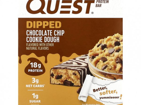 Quest Nutrition, Протеиновый батончик, тесто с шоколадной крошкой, 4 батончика, 50 г (1,76 унции)