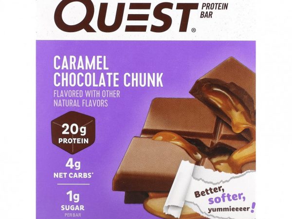 Quest Nutrition, Протеиновый батончик, кусочки карамельного шоколада, 4 батончика, 60 г (2,12 унции)
