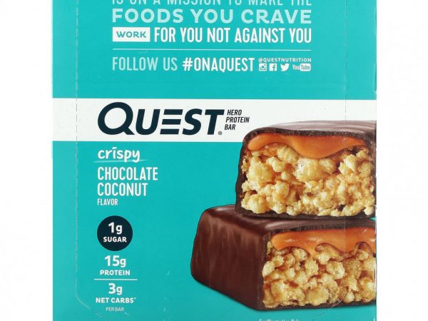 Quest Nutrition, Hero Protein Bar, хрустящий шоколад с кокосом, 12 батончиков, 55 г (1,94 унции)