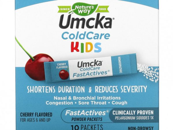 Nature's Way, Umcka, ColdCare Kids, FastActives, для детей от 6 лет, с вишневым вкусом, 10 пакетиков с порошком