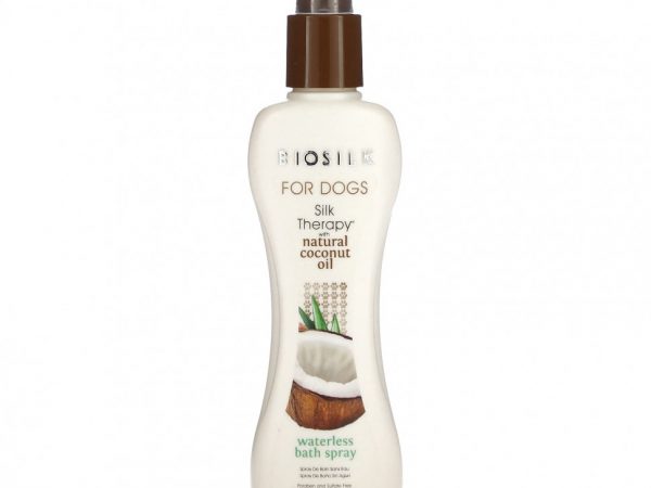 Biosilk, Silk Therapy с натуральным кокосовым маслом, спрей для безводной ванны, для собак, 207 мл (7 жидк. Унций)