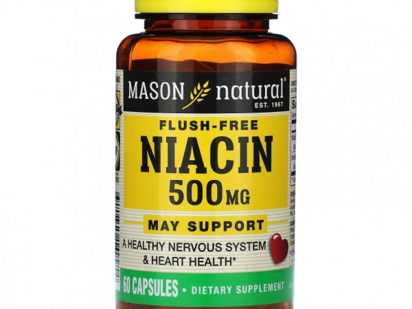 Mason Natural, Ниацин, без смыва, 500 мг, 60 капсул