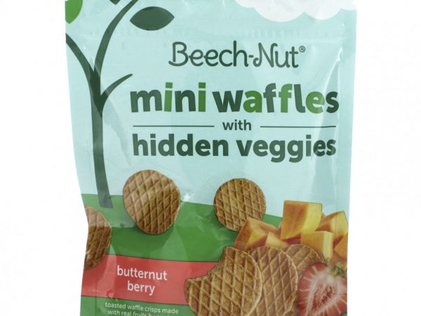 Beech-Nut, Мини-вафли со скрытыми овощами, от 12 месяцев, мускатный орех, 90 г (3,2 унции)