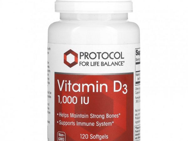 Protocol for Life Balance, Витамин D3, 1000 МЕ, 120 мягких таблеток