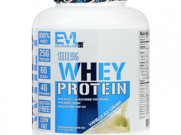 EVLution Nutrition, 100% сывороточный протеин, ванильное мороженое, 2,268 кг (5 фунтов)