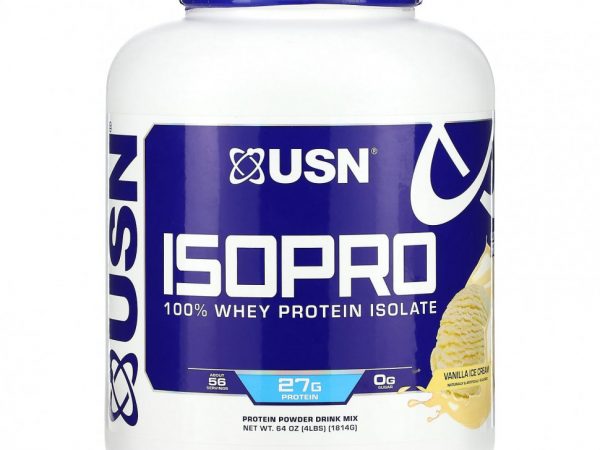 USN, IsoPro, 100% изолят сывороточного протеина, ванильное мороженое, 1814 г (4 фунта)